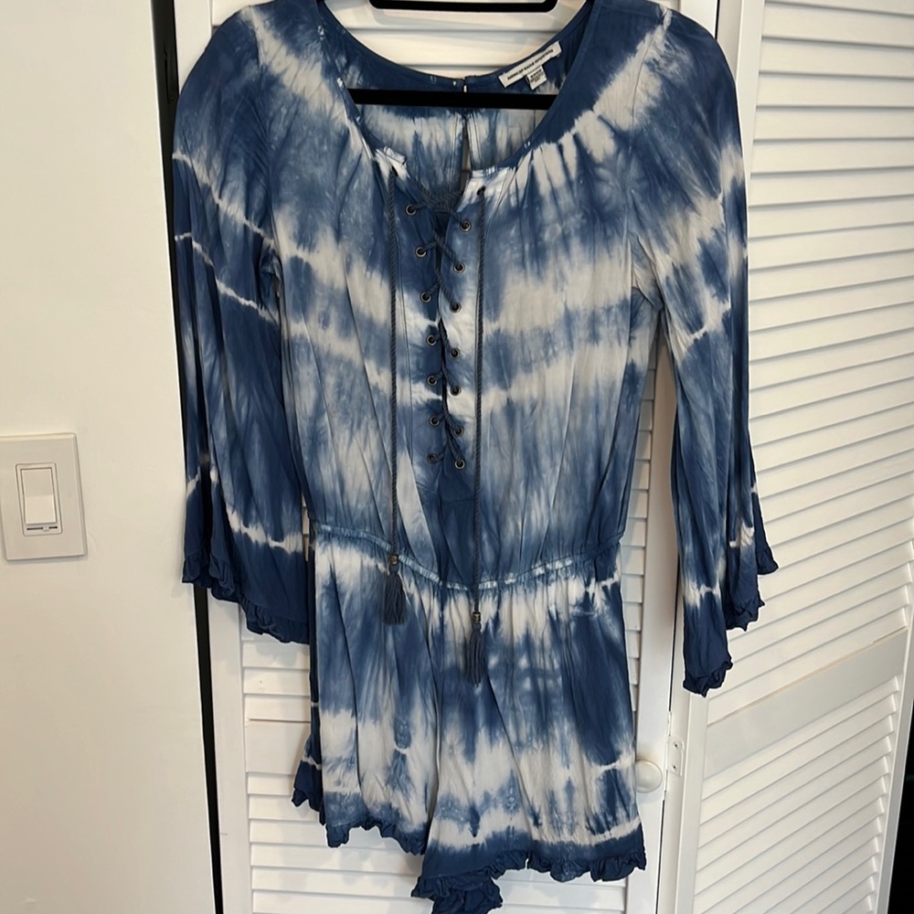 Blue and white tie dye romper